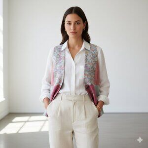 VINTAGE Yasuko 100% Silk Patchwork Vest Made in USA Size M/L